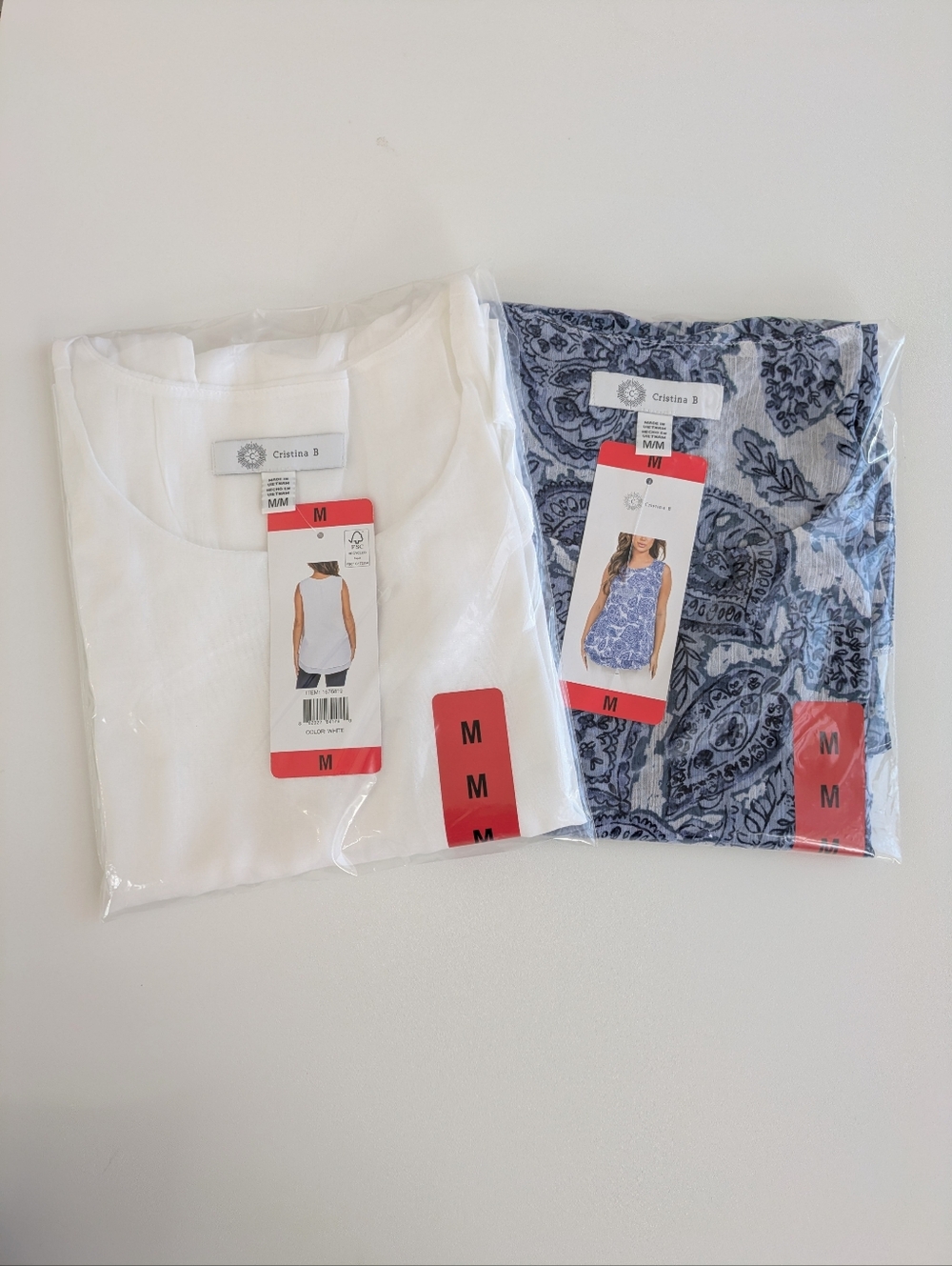 Cristina B Ladies Double Layered Sleeveless Tunic Top Medium - Set Of 2
